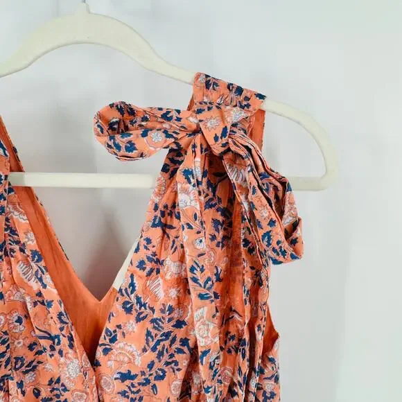 Cleobella Astrid Floral Print Dress Organic Cotton Tie Strap Maxi Boho Size S